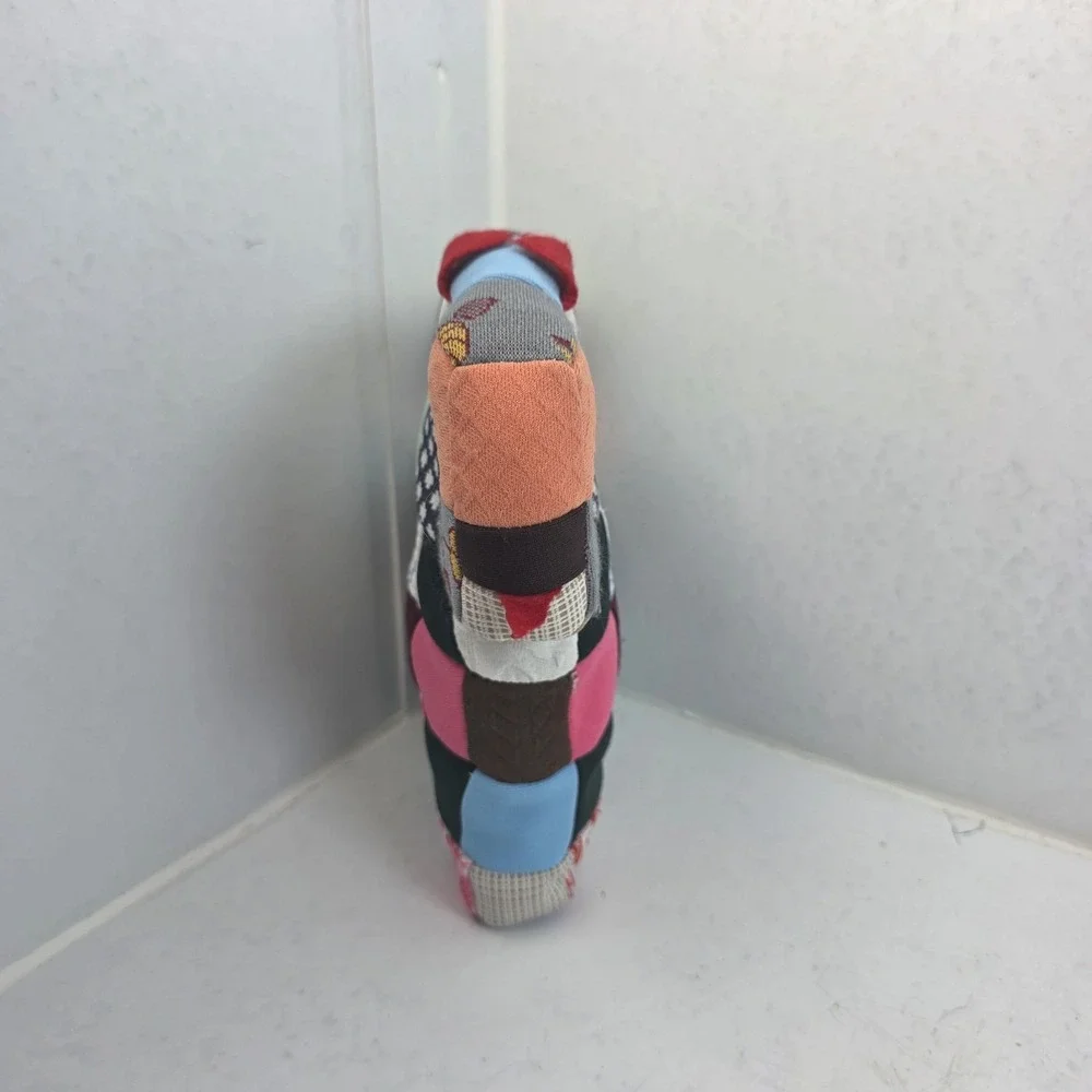 VTG Handmade Patchwork Quilt Fabric Dog Plush Stuffed Animal Folk Art Cottage